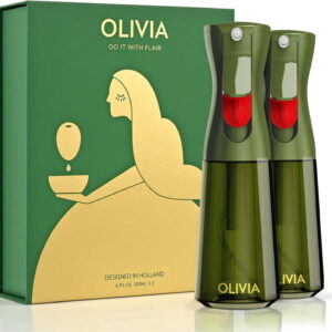 Oil Sprayer for Cooking, 2 Pack Green Glass Olive Oil Sprayer, 200ML Oil Dispenser for Kitchen, Continuous Oil Spray Bottle with Portion Control for Air Fryer, Salad, BBQ