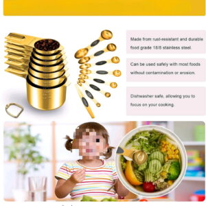 Gold Measuring Cups and Spoons Set of 15, 18/8 Stainless Steel, Includes 7 Nesting Metal Measuring Cups,8 Magnetic Measuring Spoons set - Ideal Kitchen Gadgets for Cooking and Baking Needs$$