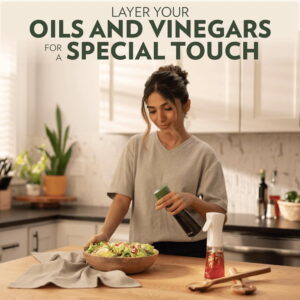 OLIVIA Oil Sprayer for Cooking, 2 Pack Green Glass Olive Oil Sprayer, 200ML Oil Dispenser for Kitchen, Continuous Oil Spray Bottle with Portion Control for Air Fryer, Salad, BBQ