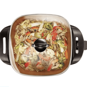 Electric Skillet and Frying Pan with Glass Lid, Nonstick Coating, Cool Touch Handles, Removable Heating Probe, Dishwasher Safe, 12 x 12 inch, Copper