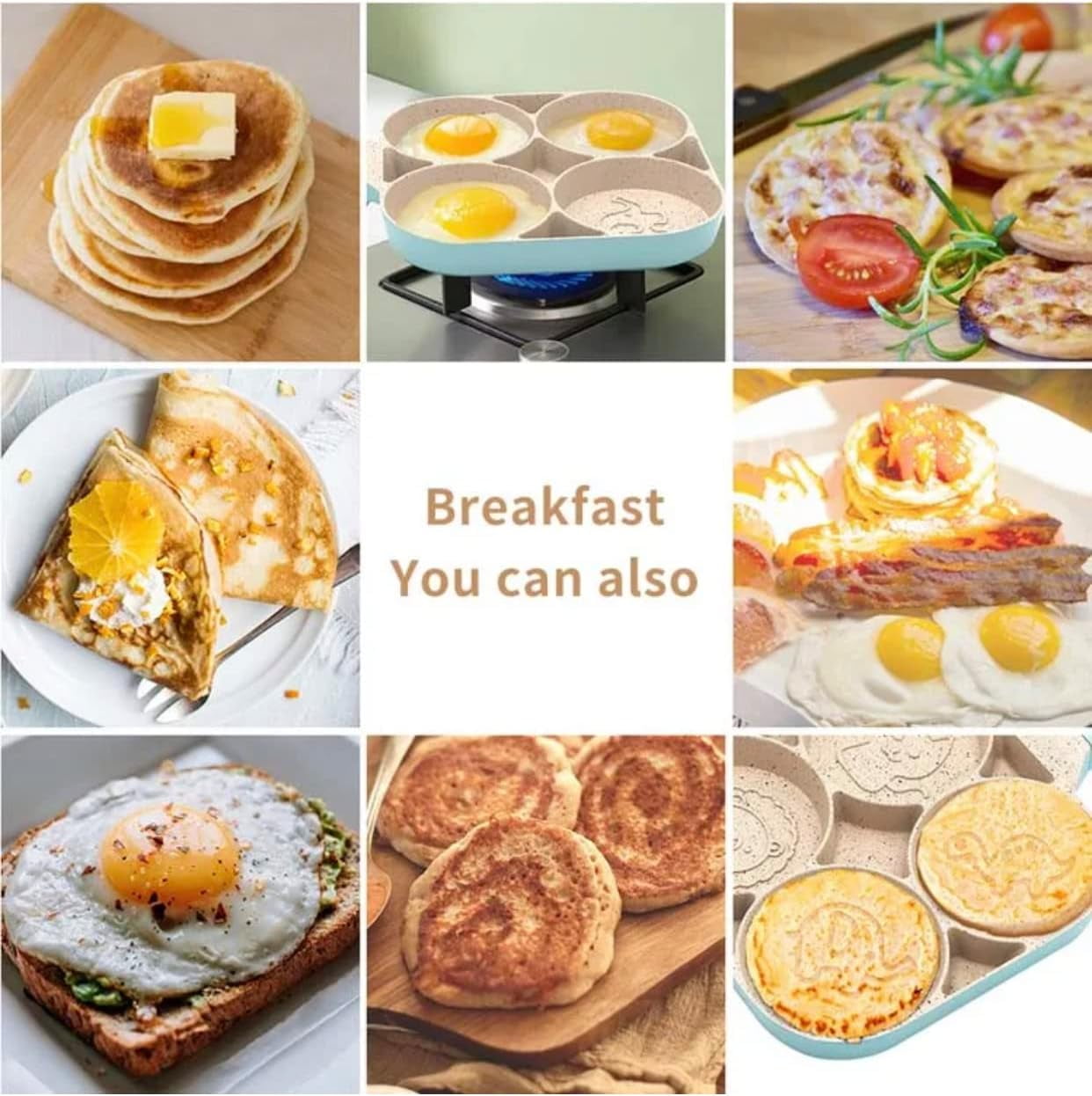 Frying Pan with 4 Egg Molds, Non-Stick Aluminum Coating, Easy Cleaning Breakfast Cookware Set - Image 6