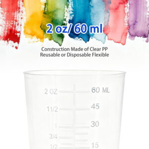 220 Pack 2oz / 60ml Plastic Mixing Cups with Graduated and Mixing Sticks Disposable Epoxy Liquid Measuring Cups Clear Beakers for Medicine, Laboratory$$