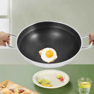 13.19" Honeycomb 401 Stainless Steel Skillet with Tempered Glass Lid - Nonstick & Healthy Frying Pan for All Stovetops