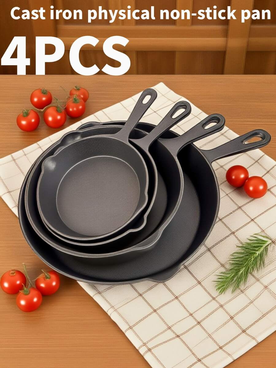 4-Piece Cast Iron Non-Stick Frying Pan Set - Multifunctional Durable Cookware for All Stovetops/Oven/Grill (Holiday Gift Idea)