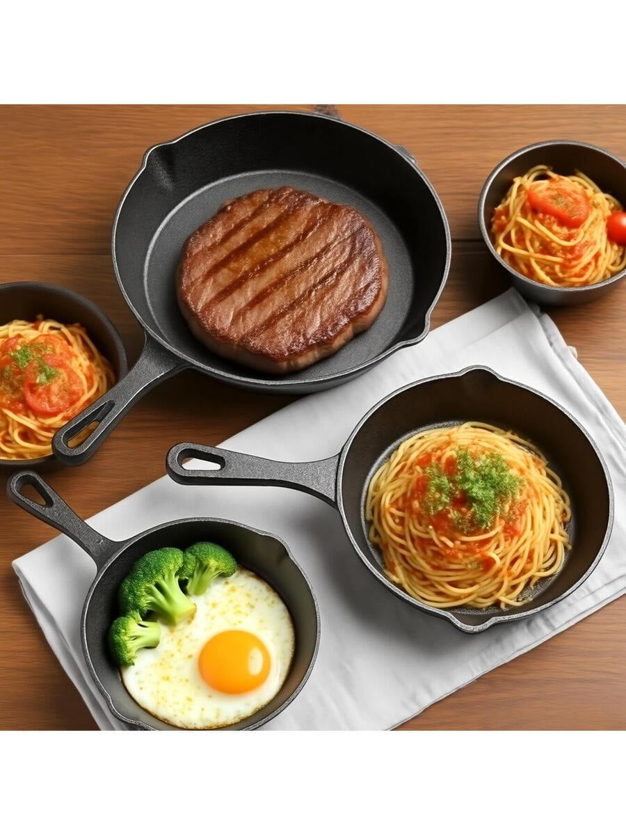 4-Piece Cast Iron Non-Stick Frying Pan Set - Multifunctional Durable Cookware for All Stovetops/Oven/Grill (Holiday Gift Idea) - Image 7