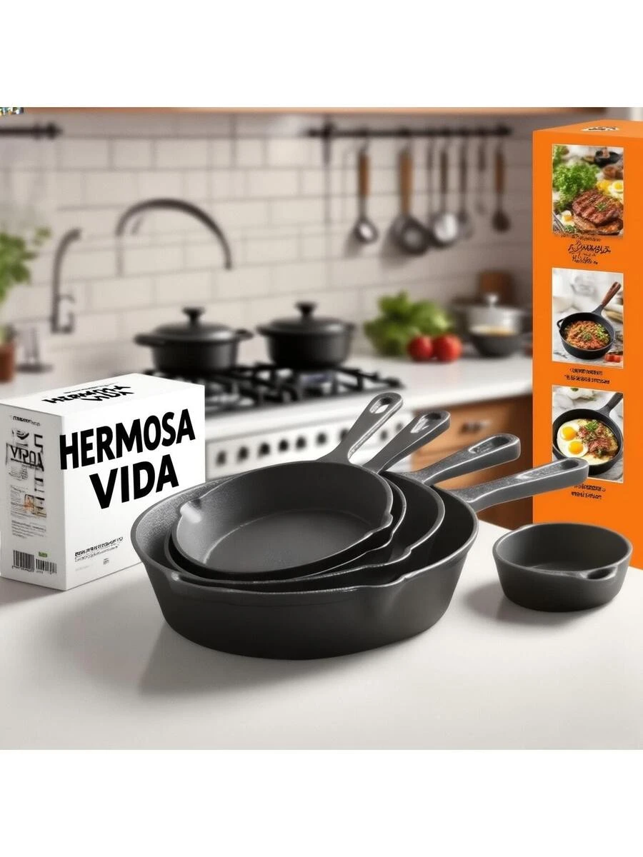 4-Piece Cast Iron Non-Stick Frying Pan Set - Multifunctional Durable Cookware for All Stovetops/Oven/Grill (Holiday Gift Idea) - Image 9