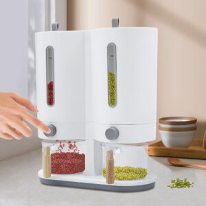 12*5.9*14.17 Free-standing Simple Modern Round Dual with Two Measuring Cups Rice Dispenser