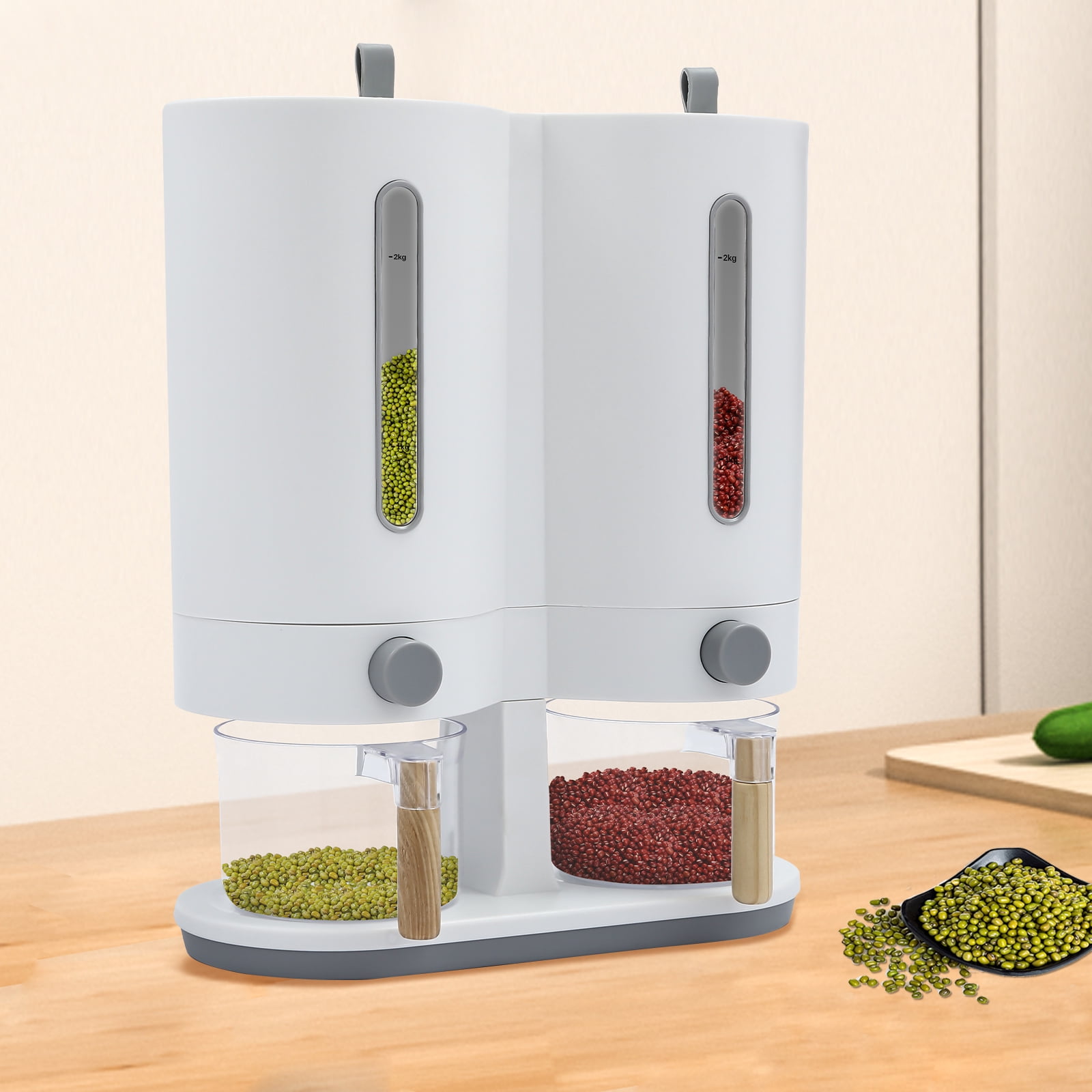 12*5.9*14.17 Free-standing Simple Modern Round Dual with Two Measuring Cups Rice Dispenser - Image 2
