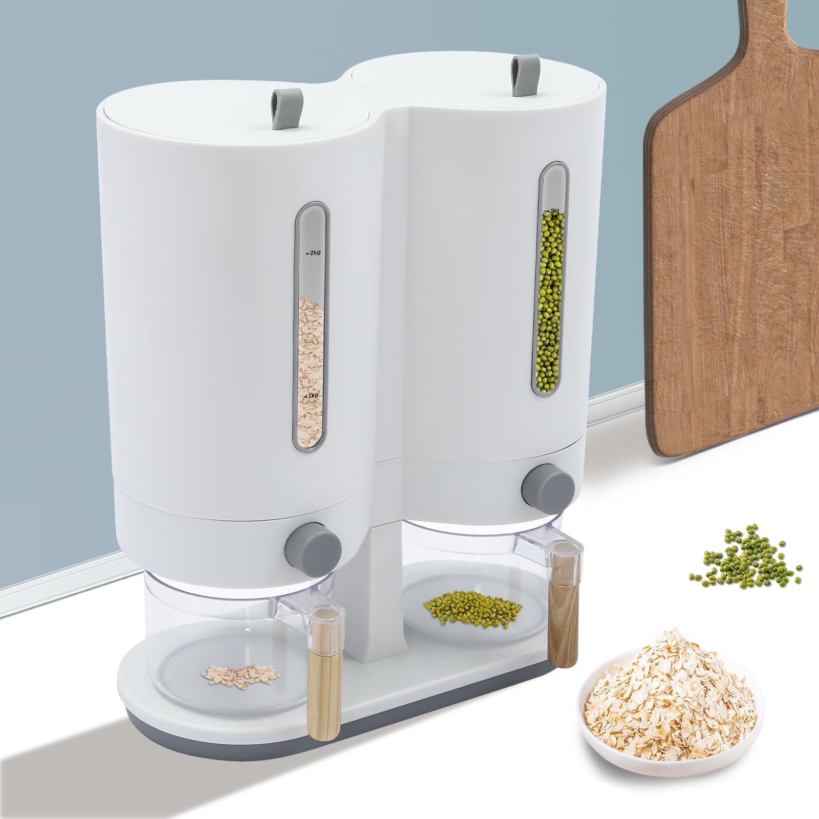 12*5.9*14.17 Free-standing Simple Modern Round Dual with Two Measuring Cups Rice Dispenser - Image 4