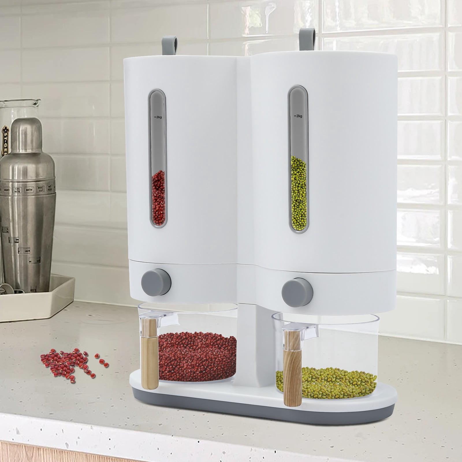12*5.9*14.17 Free-standing Simple Modern Round Dual with Two Measuring Cups Rice Dispenser - Image 7