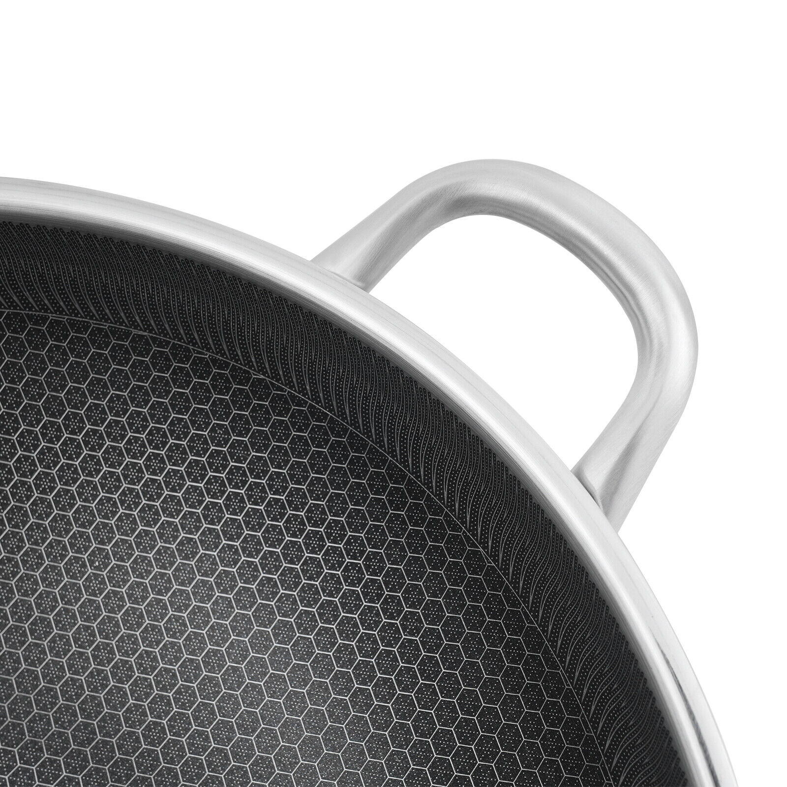 SUS316 Stainless Steel Honeycomb Wok - 14.2" Non-Stick Frying Pan with Tempered Glass Lid, Silver/Black - Image 14