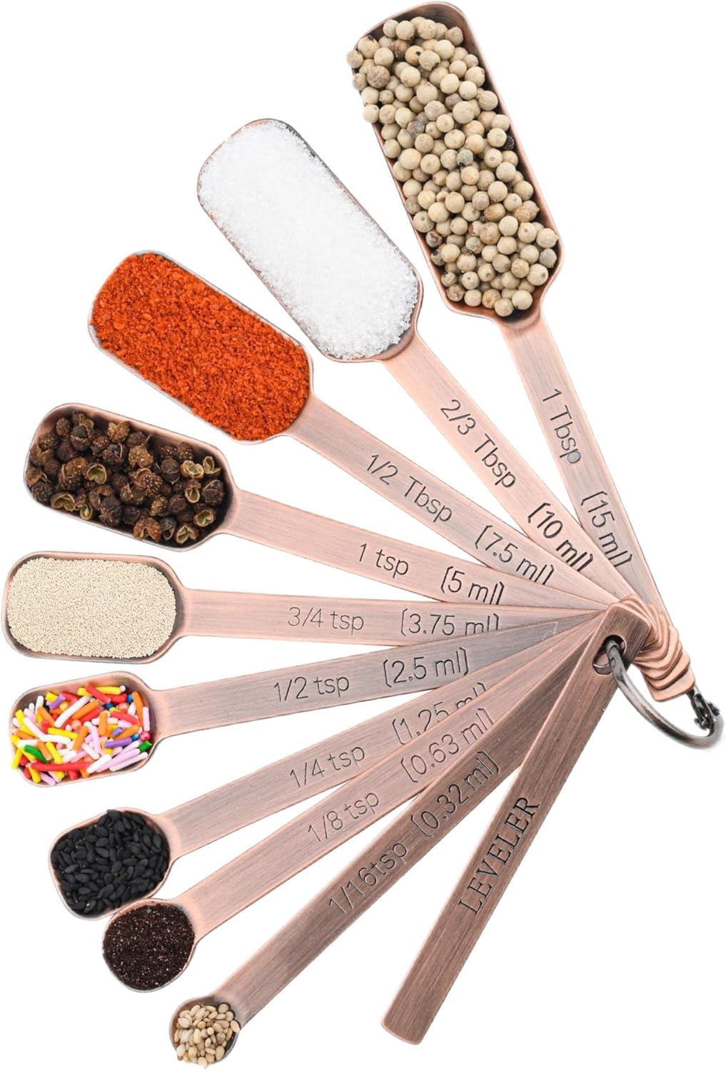 Measuring Cups and Spoons Set, Copper Plated Measuring Cups Spoons, Stainless Steel 7 Measuring cups and 9 Measuring Spoons 1 Leveler for Baking and Kitchen, Metal Copper Measure Cups&Spoons - Image 2