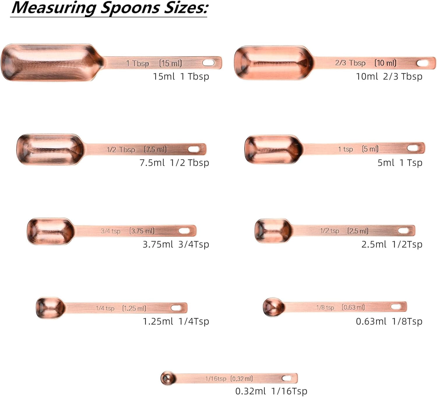 Measuring Cups and Spoons Set, Copper Plated Measuring Cups Spoons, Stainless Steel 7 Measuring cups and 9 Measuring Spoons 1 Leveler for Baking and Kitchen, Metal Copper Measure Cups&Spoons - Image 5