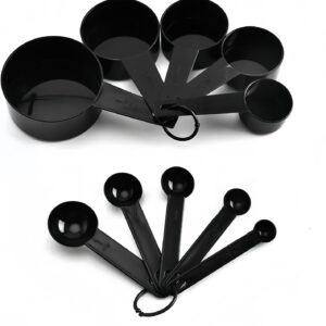 Moaxx Measuring Cups and Spoons, 10-Piece Set, Plastic, Black