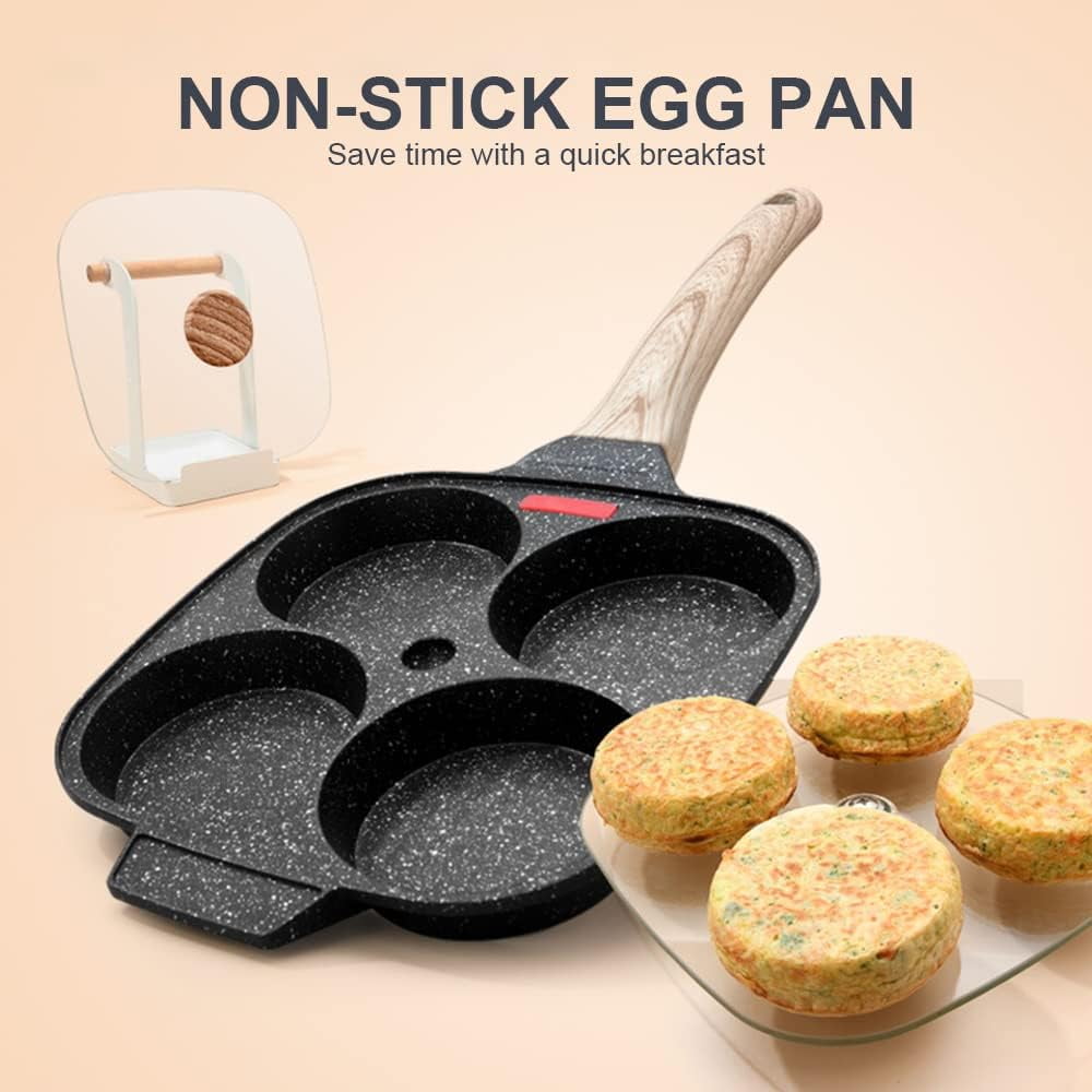 Fried Egg Pan with Lid, Nonstick 4 Cups Pancake Pan for Breakfast, Induction Compatible - Image 2