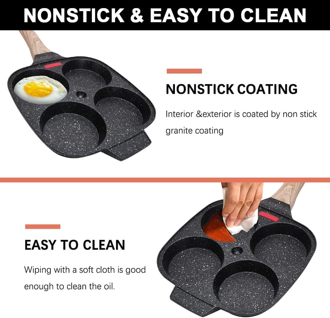 Fried Egg Pan with Lid, Nonstick 4 Cups Pancake Pan for Breakfast, Induction Compatible - Image 3