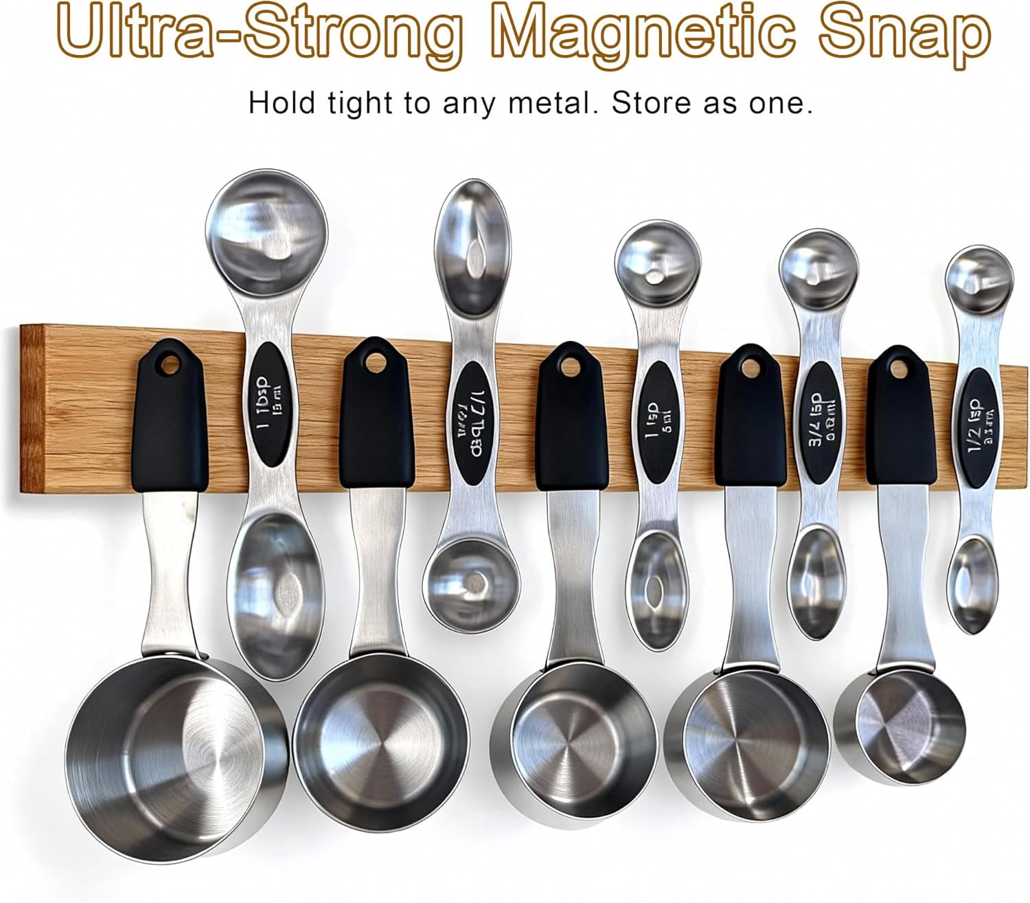 18PCS Magnetic Measuring Cups and Spoons Set, Stainless Steel with Silicone Handles, 5 Cups & 12 Spoons & 1 Graduated Leveler for Dry or Liquid Ingredients Baking & Cooking - Image 2