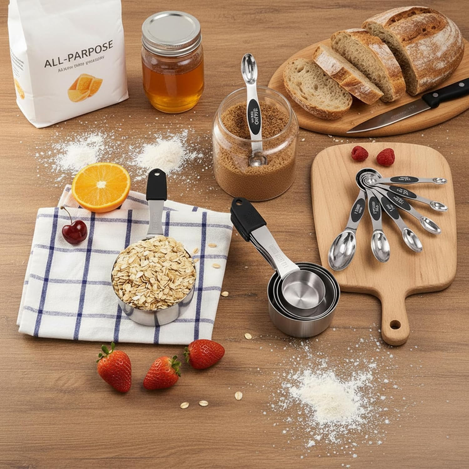 18PCS Magnetic Measuring Cups and Spoons Set, Stainless Steel with Silicone Handles, 5 Cups & 12 Spoons & 1 Graduated Leveler for Dry or Liquid Ingredients Baking & Cooking - Image 6