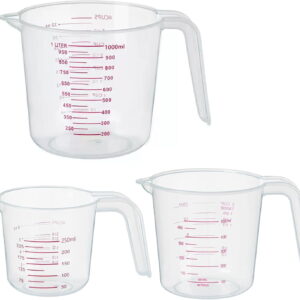 3 Pack Measuring Cup Set, Includes 250Ml (1-Cup), 500Ml (2-Cup) and 1000Ml (4-Cup) Plastic Liquid Measuring Cups- Baking, Cooking, Mixing & Measuring Cups, Essential Kitchen Tools