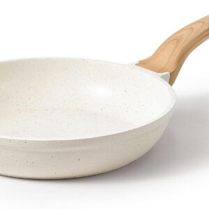 AllWays Plaza Non Stick Frying Pan Skillet, Omelet Pan, Healthy Non Toxic Granite Chef Pan, Induction Compatible Egg Frying Pan with Heat-Resistant Handle, PFOA-Free, Cream White, 12"