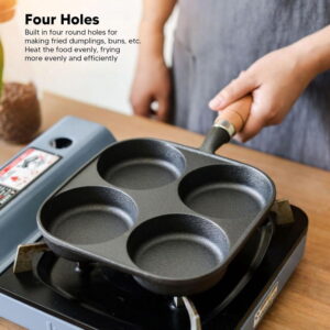 4 Cups Nonstick Cast Iron Egg Frying Pan for Breakfast Burgers Pancakes - Induction Gas Stove Compatible Cookware