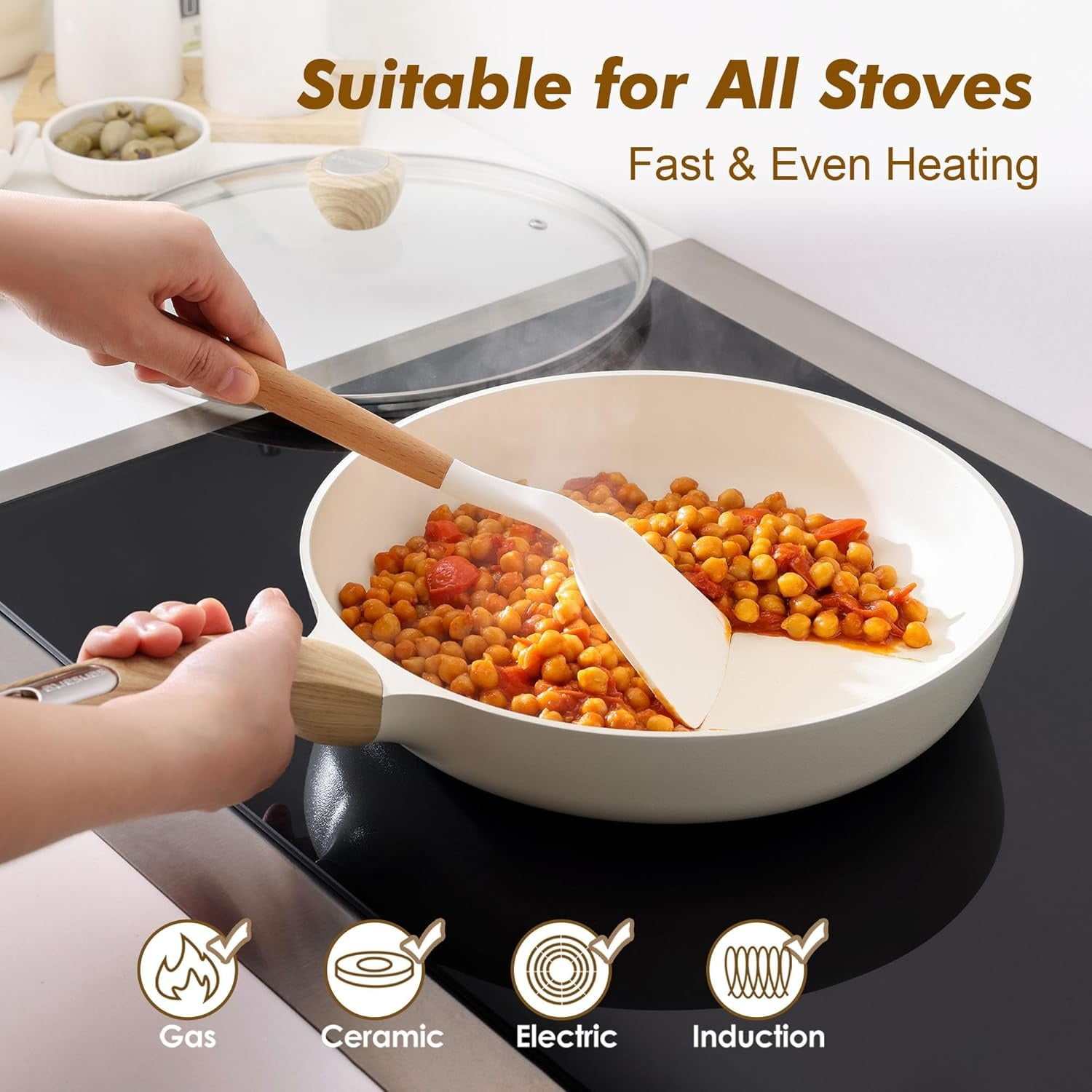 Ceramic Nonstick Frying Pan Skillet with Lid 11inch Non Stick Omelet Pan, Non-toxic Healthy Kitchen Cooking Chef's Pan - Image 4