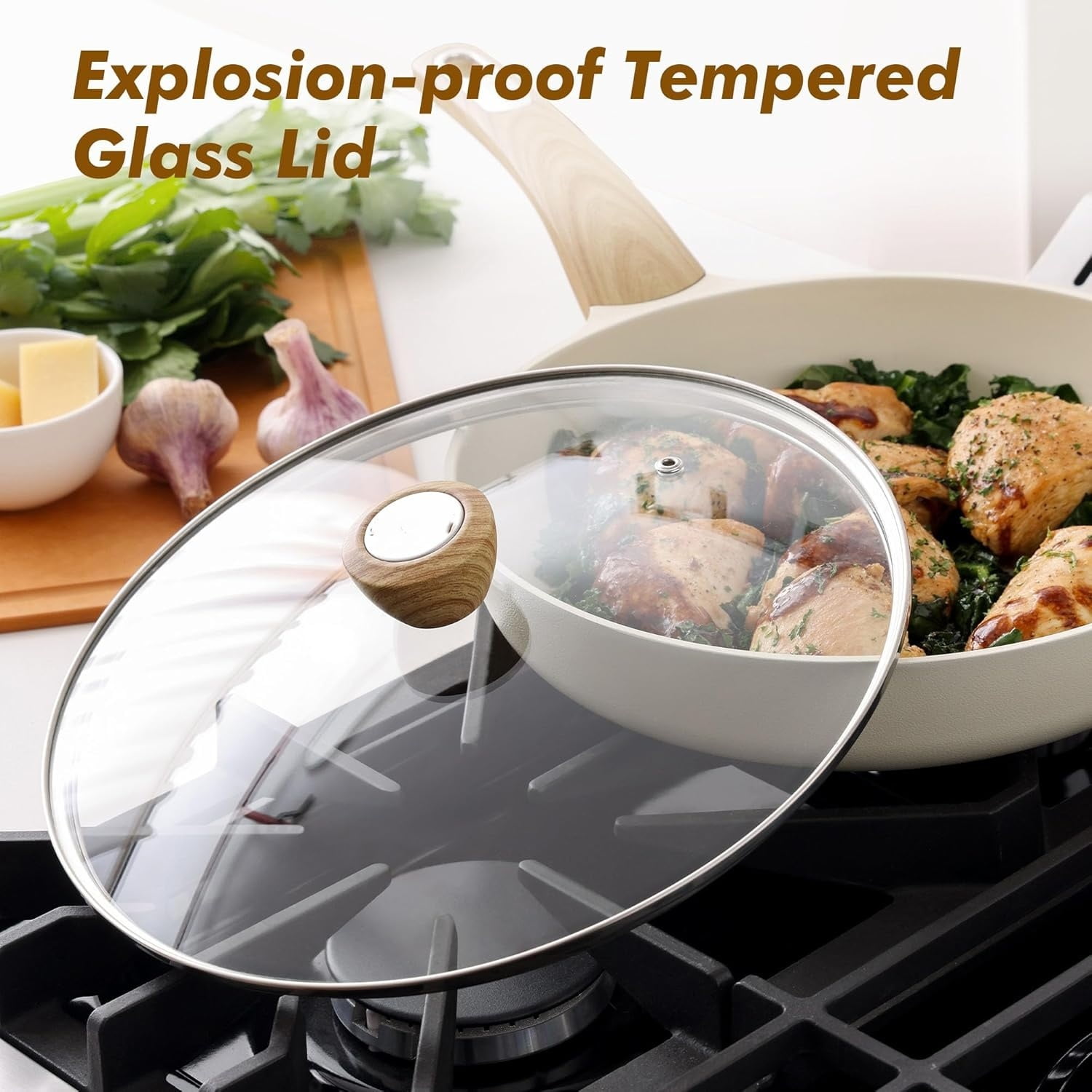 Ceramic Nonstick Frying Pan Skillet with Lid 11inch Non Stick Omelet Pan, Non-toxic Healthy Kitchen Cooking Chef's Pan - Image 5