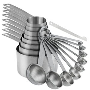 Measuring Cups and Spoons Set 18/8 Stainless Steel Measuring Cups and Spoons Set with Leveler for Kitchen Baking Metric US Measure Tools with 2/3 3/4 Cups