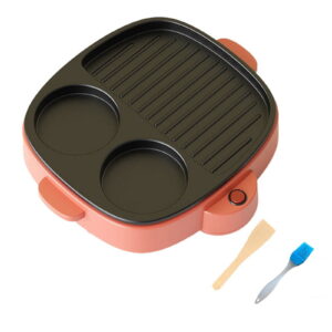 Electric Omelette Pan Barbecue Pan Electric Cooker Multifunction Non-Stick Hotpot Steamer Steak Frying B US Plug Metal Pink