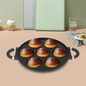 Black Aluminum Alloy 39x28x5.5cm 7-Hole Egg Mould Home Non-Stick Cake Frying Pan Octopus Baking Machine