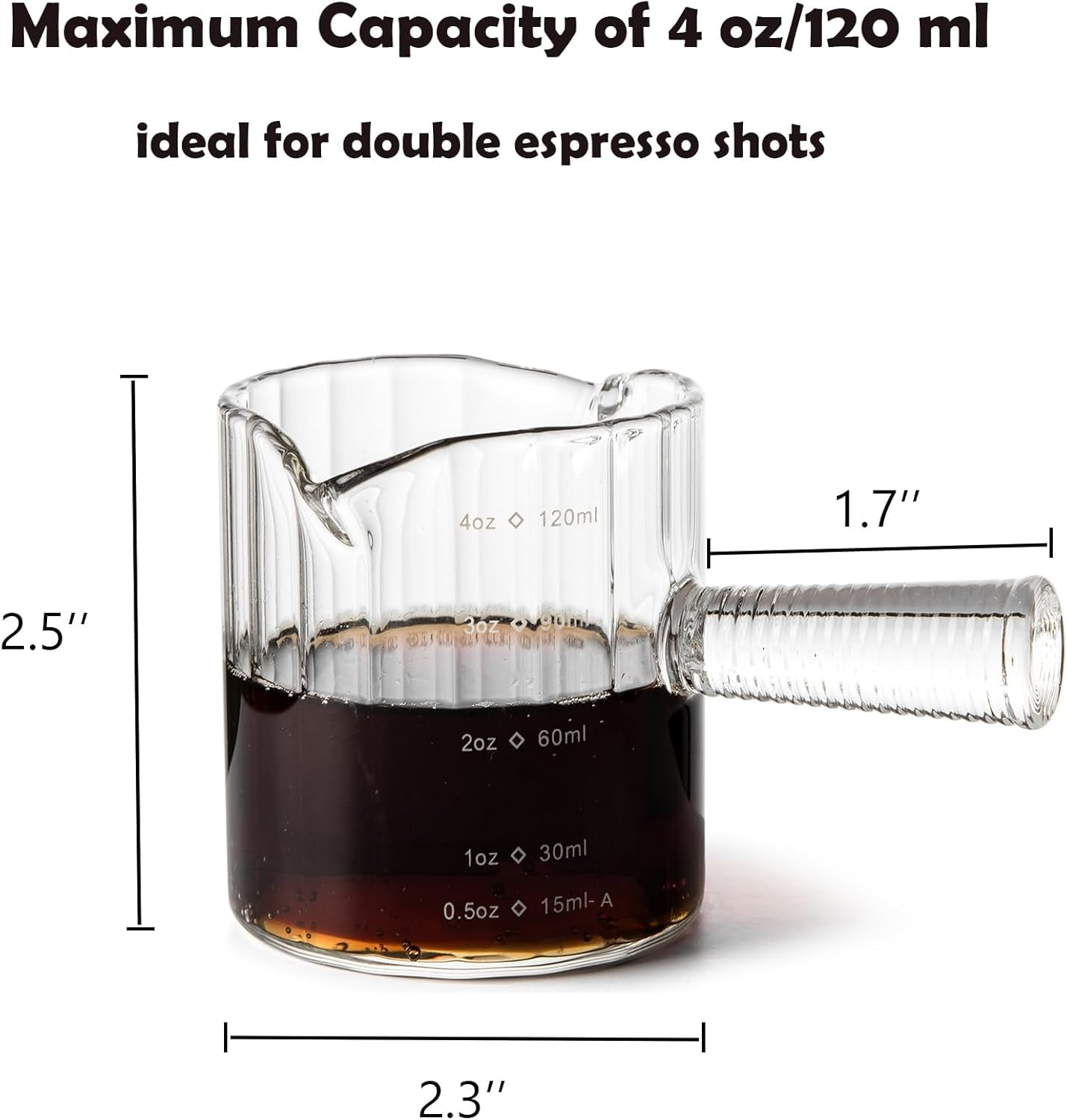 Espresso Cups Set of 2, 4 OZ Glass Double Spouts Cups, Shot Glasses, Milk Cup with Glass Handle for Dishwasher Safe, Espresso Accessories for Machine, Demitasse Cups, Small - Image 4