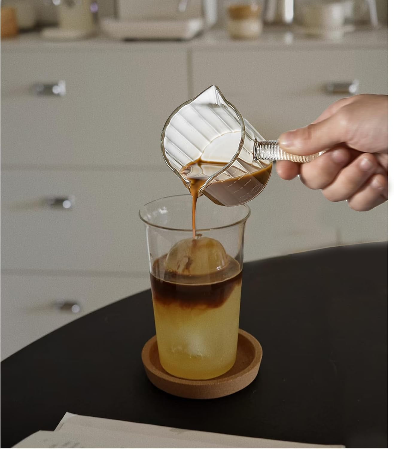 Espresso Cups Set of 2, 4 OZ Glass Double Spouts Cups, Shot Glasses, Milk Cup with Glass Handle for Dishwasher Safe, Espresso Accessories for Machine, Demitasse Cups, Small - Image 5