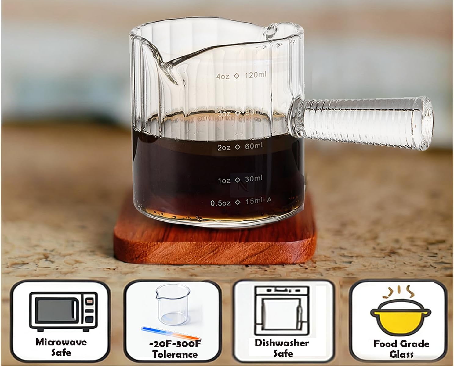 Espresso Cups Set of 2, 4 OZ Glass Double Spouts Cups, Shot Glasses, Milk Cup with Glass Handle for Dishwasher Safe, Espresso Accessories for Machine, Demitasse Cups, Small - Image 8