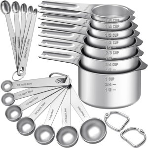 Measuring Cups and Spoons Set, 7 Stainless  Nesting Measuring Cups & 7 Spoons, 5 Mini Measuring Spoons & 2 Detachable Rings, Kitchen Gadgets for Cooking & Baking, Round