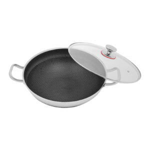 36cm Stainless Steel Frying Pot Kitchen Non Stick Cooking Skillet Pan with 2x Handles and Lid