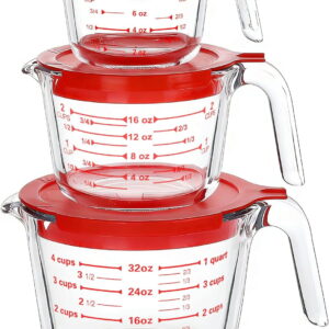 6 Pcs Glass Measuring Cups with Lids Set, 1-Cup, 2-Cup, 4-Cup Measuring Jugs with Handle, Nesting Liquid Measuring Cups for Kitchen