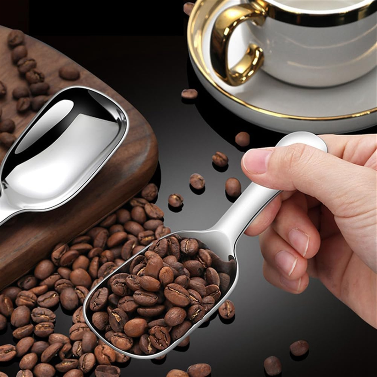 Stainless Steel Coffee Scoop, Ground Coffee Measure Scoop Set,Bean Espresso Milk Powder Tea Short Handled Scoop - Image 5