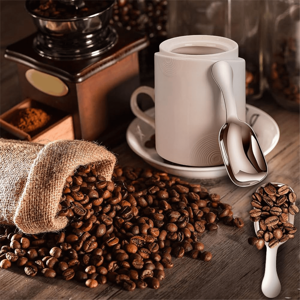 Stainless Steel Coffee Scoop, Ground Coffee Measure Scoop Set,Bean Espresso Milk Powder Tea Short Handled Scoop - Image 6