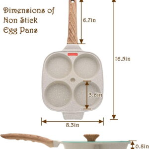 Egg Pan Fried Egg Pan with Lid Nonstick 4 Cups Pancake Pan Aluminum Alloy Cooker for Breakfast Gas Stove & Induction Compatible White