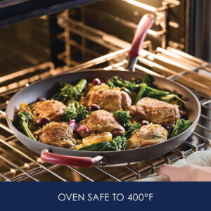 87631-T Cucina Hard Anodized Nonstick Skillet with Helper Handle, 14 Inch Frying Pan, Gray/Red