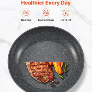 Grey Pre-Seasoned Nonstick Frying Pan Set, 3-Piece (8/10/12 Inch), Aluminum Material