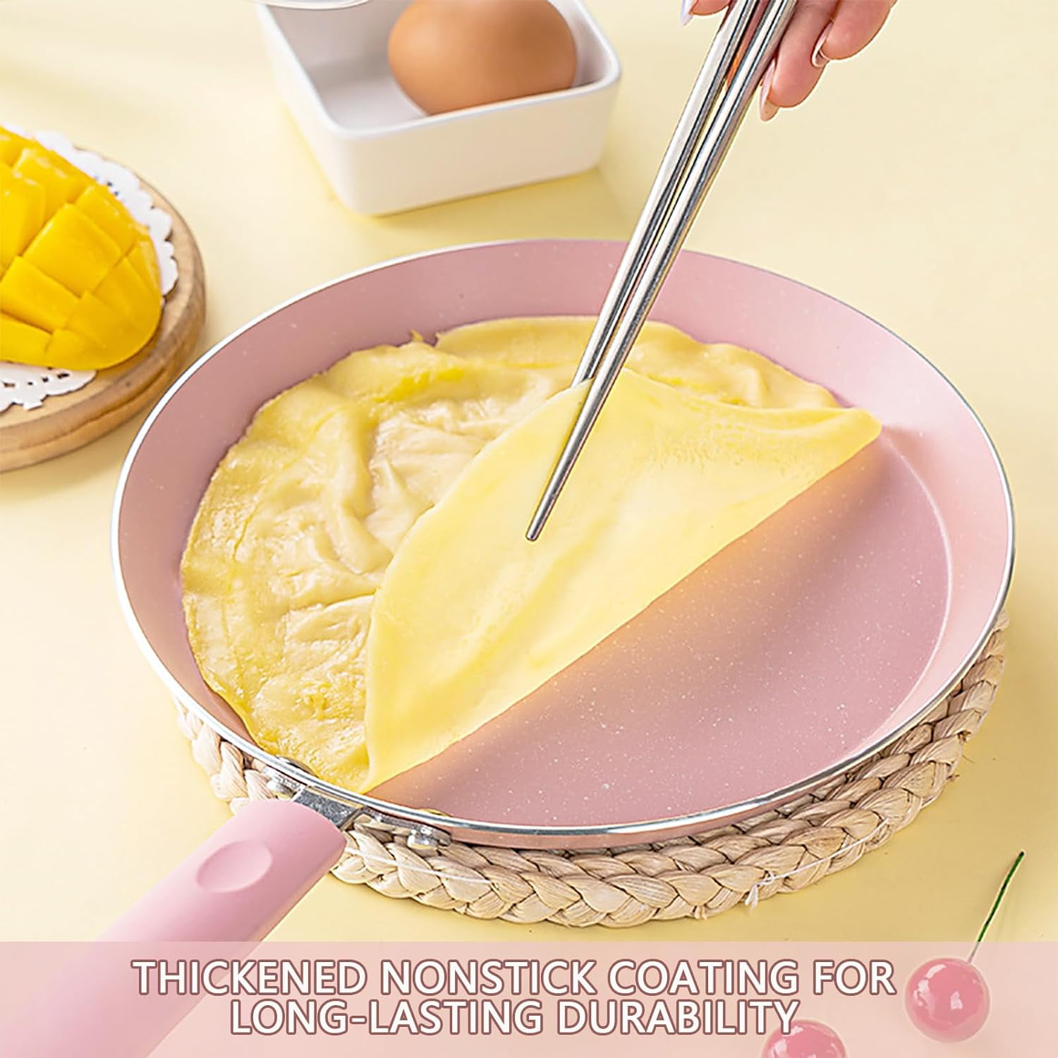 Nonstick Frying Pan Set, 3 Piece Pink Cookware with Non Stick Coating for All Stoves