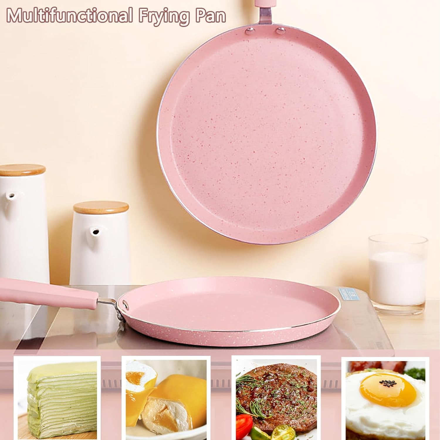 Nonstick Frying Pan Set, 3 Piece Pink Cookware with Non Stick Coating for All Stoves - Image 3