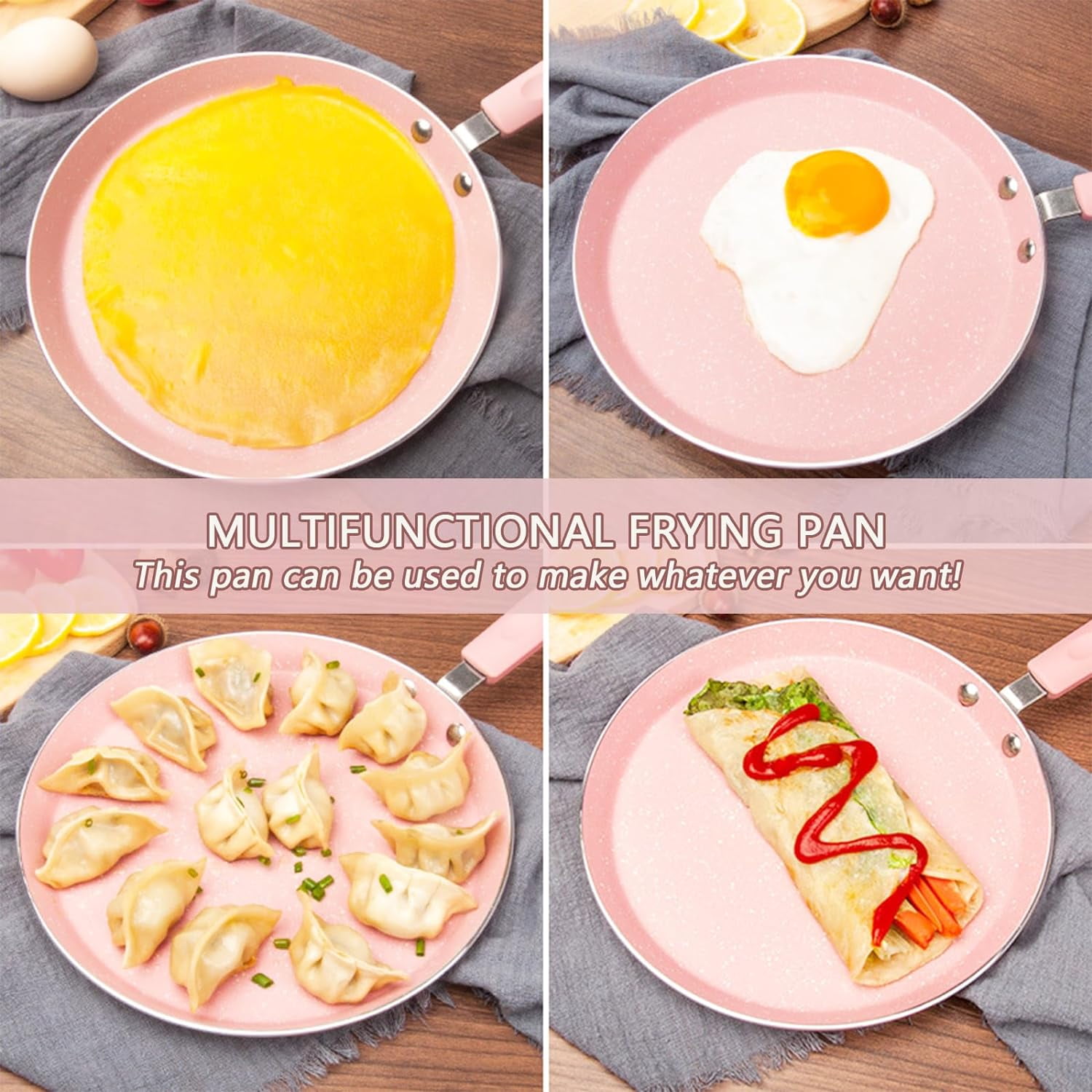 Nonstick Frying Pan Set, 3 Piece Pink Cookware with Non Stick Coating for All Stoves - Image 6