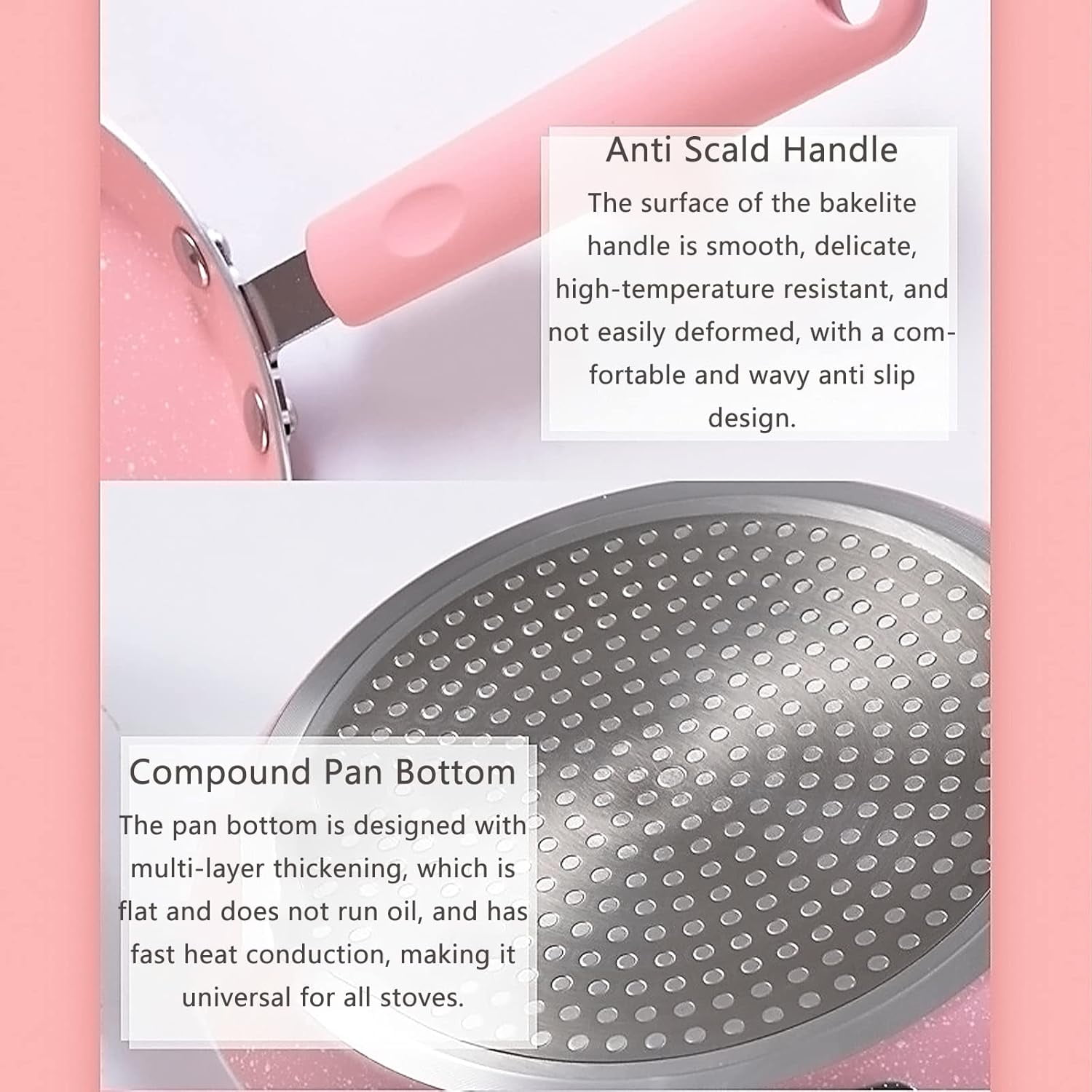 Nonstick Frying Pan Set, 3 Piece Pink Cookware with Non Stick Coating for All Stoves - Image 8