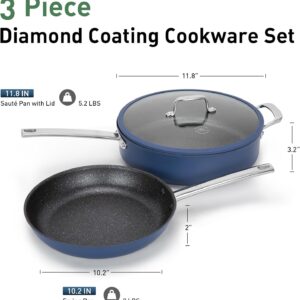 Plasma Nonstick Wok Set 3 Piece, 10" Frying Pan & 11.8" Deep Fryer with Lid, PFOA & PFAS-Free, Oven Safe