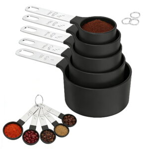 Kitchen Stainless Steel Nesting Measuring Spoons and Cups Set, Black,10PCS