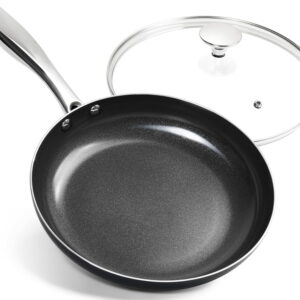10 Inch Frying Pan Nonstick with Lid, Non-Toxic Skillet with Stainless Steel Handle, Nonstick Skillet, Black
