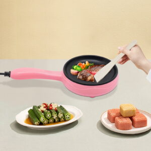High Efficiency Stainless Steel Round Non-Stick Electric Skillet Pink Mini Frying Pan for Frying Eggs