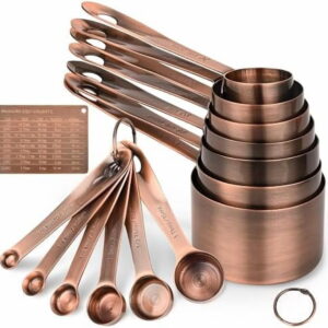 Copper Measuring Cups and Spoons Set 16, Dry&Liquid Stainless Steel Measuring Cups and Spoons, 7 Metric&US Measing Cups & 6 Measuring Spoons & Measure Equivalents for Kitchen&Baking